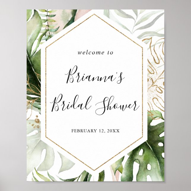 Geometric Gold Tropical  Bridal Shower Welcome Poster (Front)
