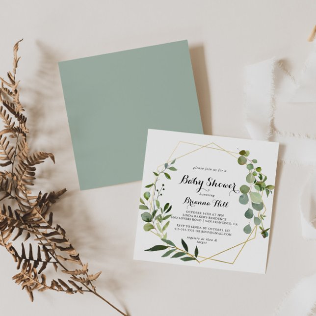 Geometric Gold Tropical Calligraphy Baby Shower Invitation (Creator Uploaded)