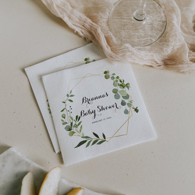 Geometric Gold Tropical Calligraphy Baby Shower Napkin (Creator Uploaded)