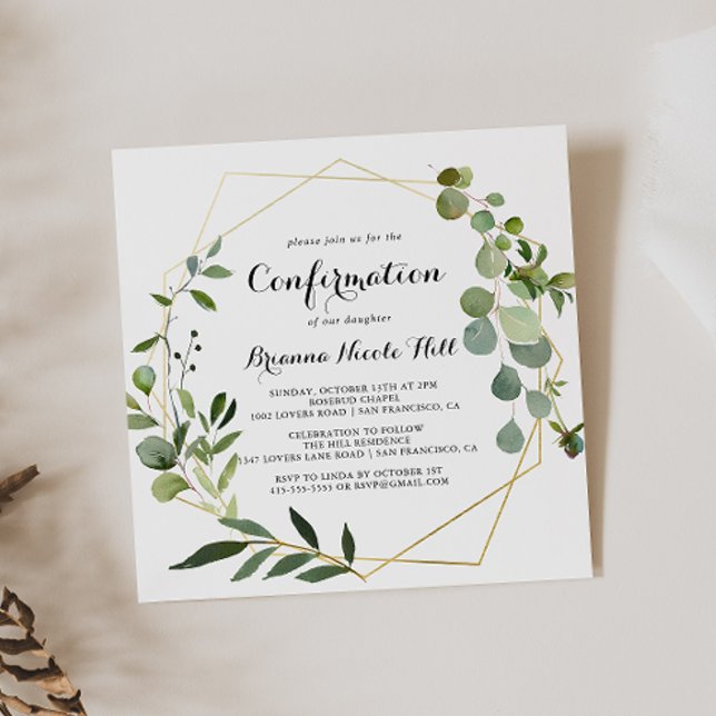 Geometric Gold Tropical Calligraphy Confirmation Invitation (Creator Uploaded)