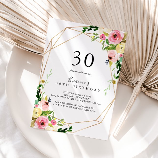 Geometric Gold Tropical Fall 30th Birthday Party Invitation (Creator Uploaded)