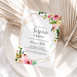Geometric Gold Tropical Fall Floral Surprise Party Invitation