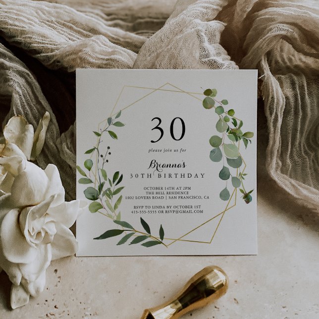 Geometric Gold Tropical Green 30th Birthday Party Invitation (Creator Uploaded)