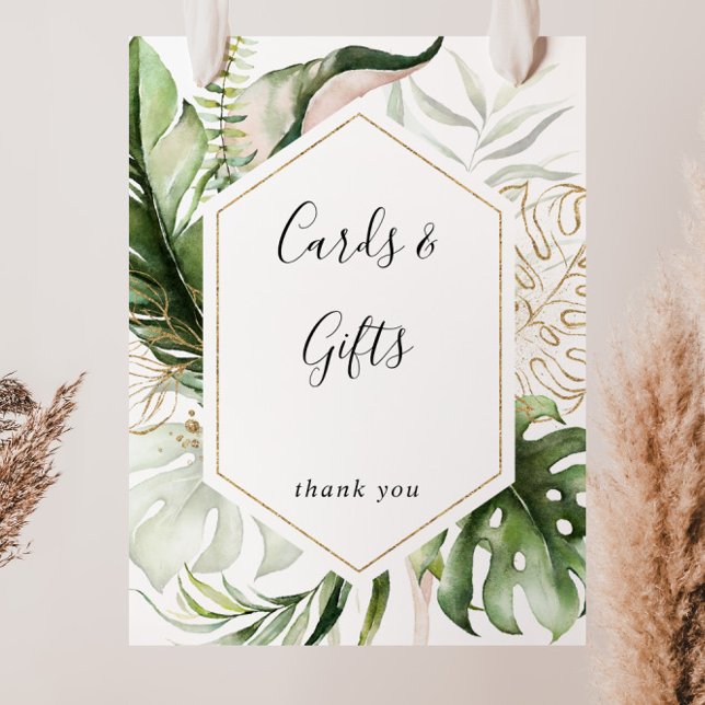 Geometric Gold Tropical Green Cards and Gifts Sign (Creator Uploaded)