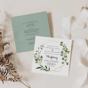Geometric Gold Tropical Green Front & Back Wedding Invitation