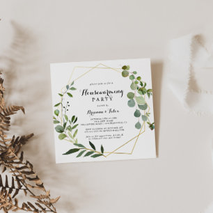 Geometric Gold Tropical Green Housewarming Party Invitation