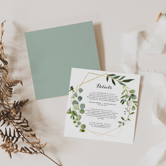 Geometric Gold Tropical Green Wedding Details Enclosure Card (Creator Uploaded)