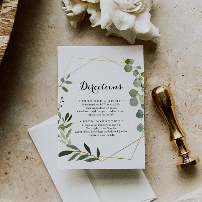 Geometric Gold Tropical Green Wedding Directions Enclosure Card (Creator Uploaded)