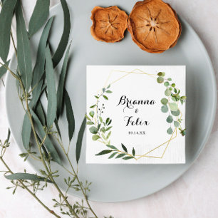 Geometric Gold Tropical Green Wedding Napkin