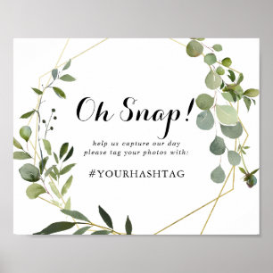 Geometric Gold Tropical Green Wedding Oh Snap Sign