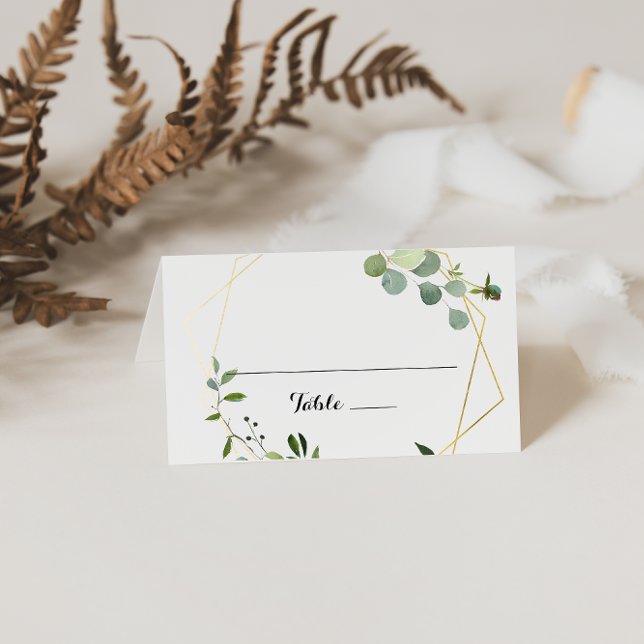 Geometric Gold Tropical Green Wedding Place Card (Creator Uploaded)