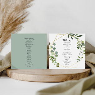 Geometric Gold Tropical Green Wedding Program