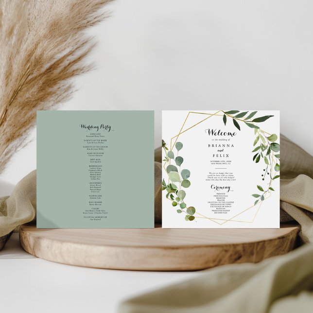 Geometric Gold Tropical Green Wedding Program (Creator Uploaded)