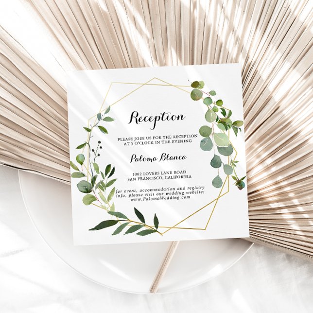 Geometric Gold Tropical Green Wedding Reception Enclosure Card (Creator Uploaded)
