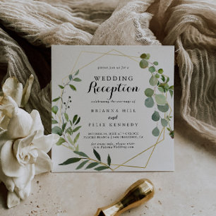 Geometric Gold Tropical Green Wedding Reception Invitation