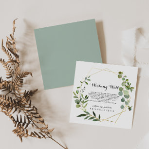 Geometric Gold Tropical Green Wedding Wishing Well Enclosure Card
