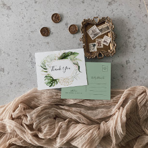 Geometric Gold Tropical Greenery Thank You Postcard