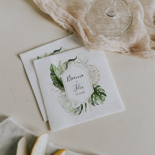 Geometric Gold Tropical Greenery Wedding Napkin
