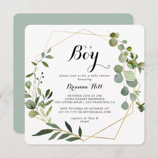 Geometric Gold Tropical It's A Boy Baby Shower Invitation (Front/Back)
