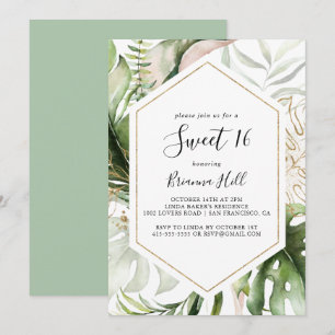 Geometric Gold Tropical Sweet 16 Birthday Party Invitation