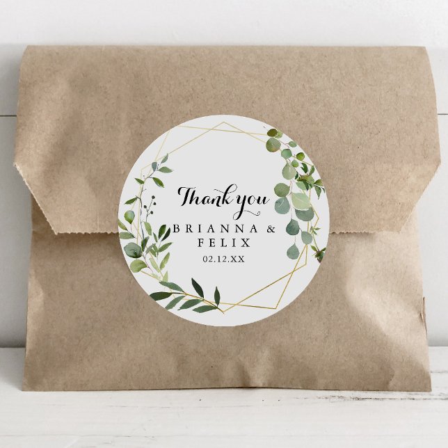 Geometric Gold Tropical Thank You Wedding Favor Classic Round Sticker (Creator Uploaded)