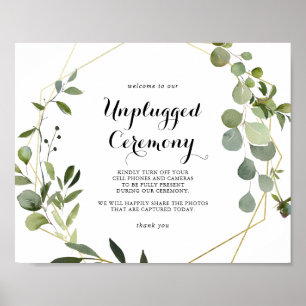 Geometric Gold Tropical Unplugged Ceremony Sign