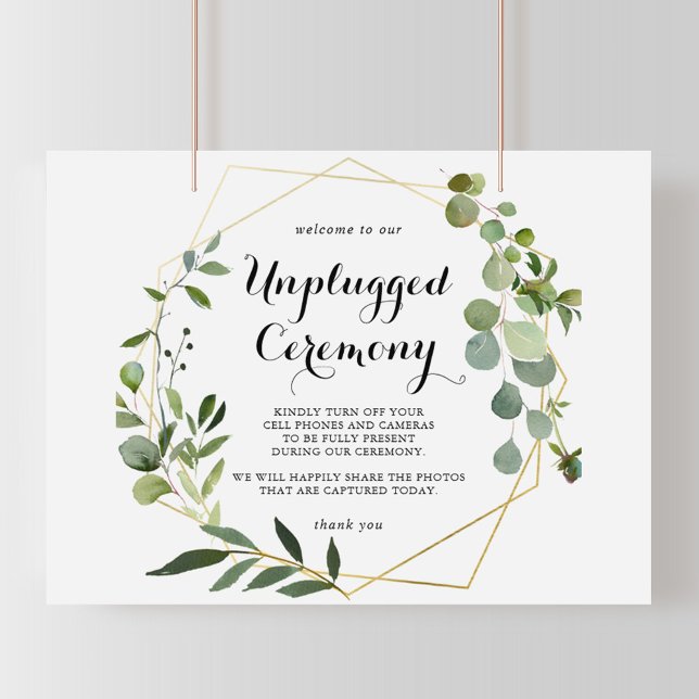 Geometric Gold Tropical Unplugged Ceremony Sign (Creator Uploaded)