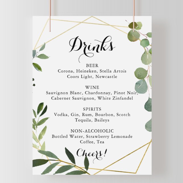Geometric Gold Tropical Wedding Drinks Menu Sign (Creator Uploaded)