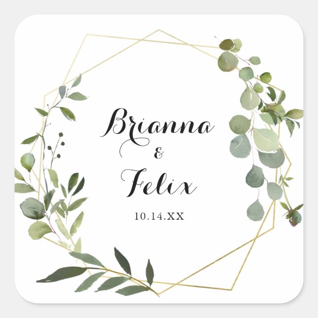 Geometric Gold Tropical Wedding Envelope Seals (Front)