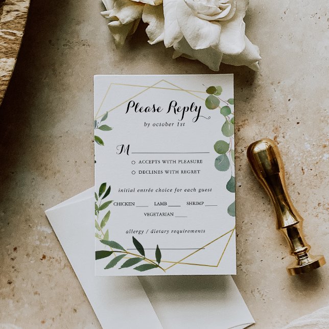 Geometric Gold Tropical Wedding Menu Choice RSVP (Creator Uploaded)