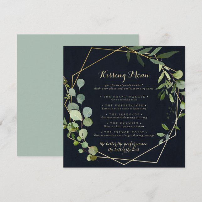 Geometric Gold Wedding Kissing Menu Game Card (Front/Back)