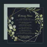 Geometric Gold Wedding Kissing Menu Game Card<br><div class="desc">This geometric gold wedding kissing menu game card is perfect for a simple wedding reception. The design features hand-painted beautiful green leaves in a dark blue background,  adorning a gold geometric frame.</div>