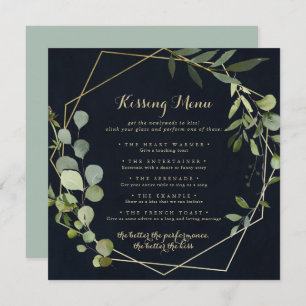 Geometric Gold Wedding Kissing Menu Game Card