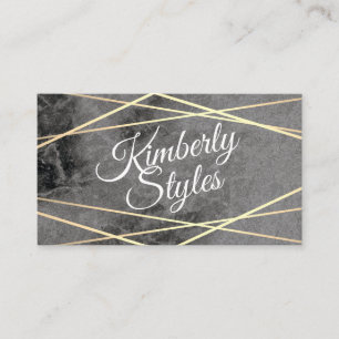 Geometric Gold White Foil Shine with Black Marble Business Card