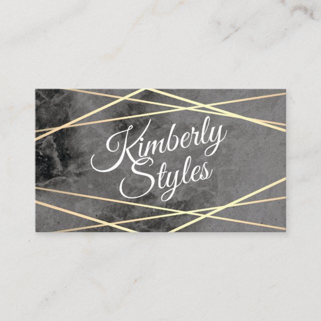 Geometric Gold White Foil Shine with Black Marble Business Card (Front)