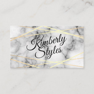 Geometric Gold White Foil Shine with Marble Business Card