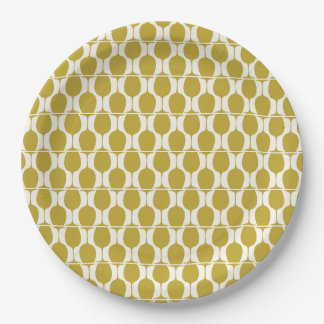 Geometric Gold Wine Glass Pattern Paper Plate
