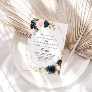 Geometric Gold Winter Floral Spanish Wedding Invitation