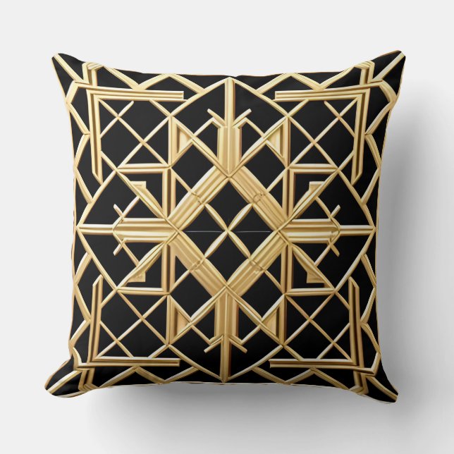 Geometric Golden Art Deco Pattern Cushion (Front)