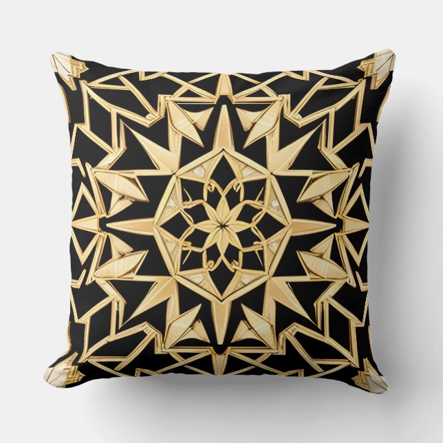 Geometric Golden Art Deco Pattern Cushion (Front)