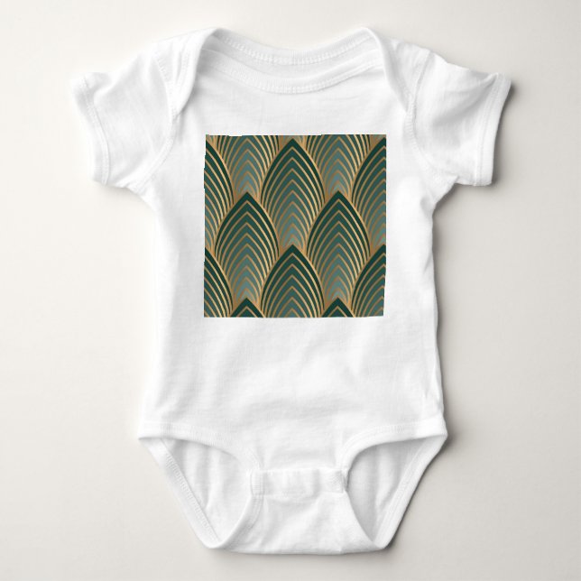 Geometric golden-green: vintage seamless pattern. baby bodysuit (Front)