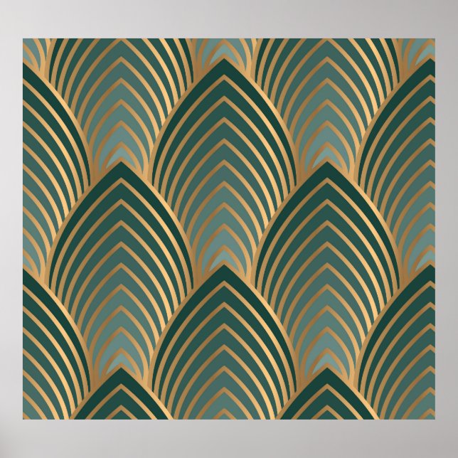 Geometric golden-green: vintage seamless pattern. poster (Front)