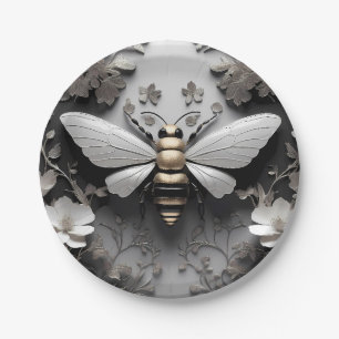 Geometric Golden Honeybee Art Paper Plate