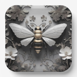 Geometric Golden Honeybee Art Paper Plate