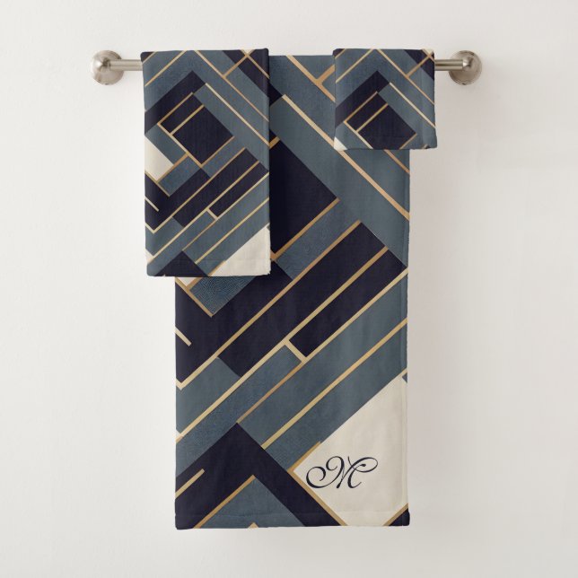 Geometric Golden illustration Bath Towel Set (Insitu)