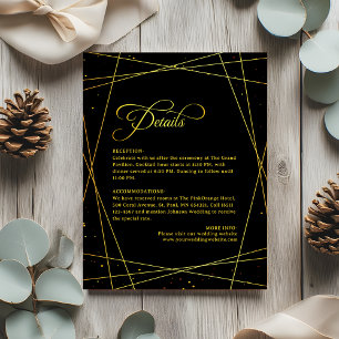 Geometric Golden Luxury Black Tie Wedding Details Enclosure Card