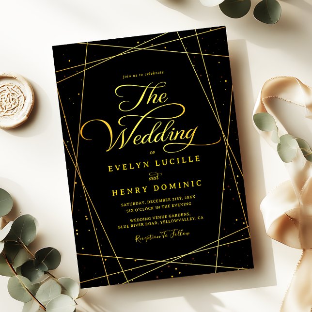 Geometric Golden Luxury Black Tie Wedding Invitation (Creator Uploaded)