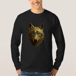 Geometric Golden Wolf Head - Majestic Power Illus T-Shirt
