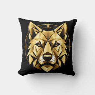 Geometric Golden Wolf Illustration Cushion