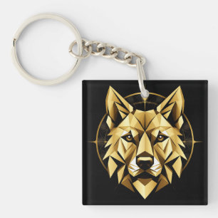 Geometric Golden Wolf Illustration Key Ring